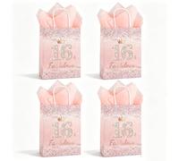 4pcs 16th Birthday Gift Bag for Her,16 & Fabulous Rose Gold Glitter Gift Bag with Tissue Paper, Perfect 16th Birthday Party Supplies & Gift Wrap for Women, Girls, Daughter, Friend