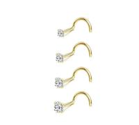 4Pcs 18G Gold Nose Rings Studs Set for Women Men 316L Surgical Stainless Steel Nose Studs Hypoallergenic Corkscrew Nose Piercing Jewelry with Clear Cubic Zirconia Small Stud 1.5mm 2mm 2.5mm 3mm