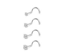 4Pcs 18G Silver Nose Rings Studs Set for Women Men 316L Surgical Stainless Steel Nose Studs Hypoallergenic Corkscrew Nose Piercing Jewelry with Clear Cubic Zirconia Small Stud 1.5mm 2mm 2.5mm 3mm