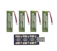 4PCS 1S 3.8V 80C 600mAh Li-ion Battery with JST-PH 2.0 plug Connector with 1S six-channel USB Charger for Cinewhoop Tinyhawk micro FPV racing drone RC aircraft battery