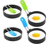 4pcs(2 Blue+2 Green) Egg Rings for Frying Egg Rings with Anti-Scald Folding Handle Fried Egg Ring Mould for Non Stick with an Oil Brush Non Stick Coating Suitable for Egg Frying Shaping Pancakes