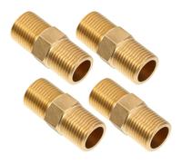 4pcs /2 Inch Brass Double Thread Pipe Fitting for Plumbing Maintenance | Golden Corrosion Resistant Design, Easy Screw Installation and Removal, for Pipes and Instrumentation