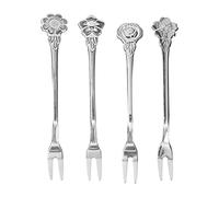 4pcs 2 Prong Fruit Fork Stainless Steel Mini Salad Dessert Tasting Forks, Compact Cocktail Forks for Home Kitchen Party Use, Dishwasher Safe and Rust (Silver)