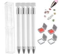 4PCS 2026 New Diamond Art Pens, Automatic Refillable Wax Pens for Diamond Painting & Nail Art, Quick Pick Up Gems Tools with 4 Replacement Clays(White)