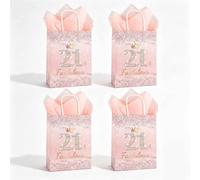 4pcs 21st Birthday Gift Bag for He,21 & Fabulous Rose Gold Glitter Gift Bag with Tissue Paper, Perfect 21st Birthday Party Supplies & Gift Wrap for Women, Girls, Daughter, Friend