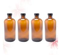4pcs 230ml Amber round Glass Bottles with Black Bakelite Lids Refillable Containers for Laboratory and Industrial Use