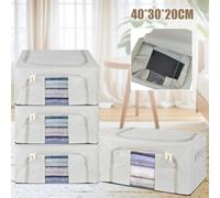 4Pcs 24L Thick Fabric Steel Frame Folding Storage Boxes
