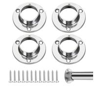 4PCS 25mm Wardrobe Rail Brackets with Holding Screws, Stainless Steel Flange Rod Holder for Wardrobe Hanging Rod, Chrome Closet Rod End Supports Bracket for Clothes Rail, Towel Bar, Shower Curtain