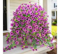 4Pcs 28.7in/72.8cm Artificial Hanging Flowers for Outdoors Fake Plants Decoration,Faux Silk Colorful Daisy Eucalyptus Realistic for Outside Home Planter Porch Patio Yard Decor(purple)