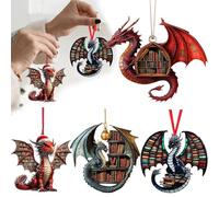 4pcs 2D Acrylic Christmas Dragon Christmas Tree Ornaments, Creative Christmas Ornaments, Christmas Bookshelf Shape, Christmas Ornaments for Keepsake (A)