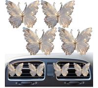 4Pcs 2D Acrylic Flat Butterfly Car Air Vent Clip Ornament,SUV Outlet Vent Decorations,Cute Butterfly Sparkly Bling Air Freshener Accessories, Automobile Aroma Diffusers