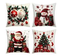 4pcs 2D Christmas Pillow Covers - Santa, Snowman & Tree Print, Hidden Zipper, Office Room Washable Decor For Living
