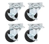 4Pcs 2in Swivel Caster Wheels with Side Brake, Rubber Silent Caster Replacement for Household Trolley Cart, Stainless Steel Plate with Ball Bearing for Smooth Rolling