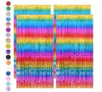4pcs 3.2ft x 6.5ft Foil Curtain Decor,Rainbow Tinsel Curtain Party Backdrop,Rainbow Foil Fringe Streamers Metallic Tinsel Door Hanging Foil Flow Silk Streamers for Birthday Wedding Holiday Party