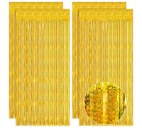 4Pcs 3.2ft x 6.5ft Foil Curtain, Gold Foil Fringe Curtains Tinsel Curtains Party Decoration Streamers for Birthday Graduation Engagement Wedding