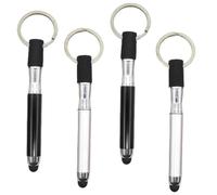 4pcs 3-in-1 Mini Pens Mini Stylus Pens with Keyring Loop Black Sliver Keychain Pen Touchscreen Pen