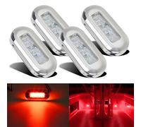 4PCS 3 LEDs Boat Stern Light, 12V Waterproof Navigation Round Anchor Signal Lamp 8.4*3.8cm Marine Pontoon Oblong Courtesy Accent Utility Lights for RV Boats Stair Deck Kayak Yacht Garden (Red)