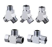 4PCS 3 Way Shower Arm Diverter Valve Component, G1/2" Brass 3 Way T Shape Adapter Toilet Bidet Sprayer Universal Shower System Component Replacement Part Water Diverter Valve (Style A)