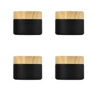 4Pcs 30Gram/1oz Black Frosted Glass Cream Jar Empty Sample Makeup Cosmetics Container Jar Pot with Plastic Wood Grain Lid and Inner Liner Travel Storage Jar Container for Face Cream Lotion Eye Shadow