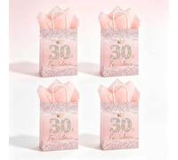 4pcs 30th Birthday Gift Bag for Her,30& Fabulous Rose Gold Glitter Gift Bag with Tissue Paper,Perfect 30th Birthday Party Supplies & Gift Wrap for Women, Girls, Daughter, Friend