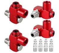 4Pcs 360 Degree Swivel Air Hose Fitting with 4 Pcs 1/4" NPT Quick Connector Aluminum Oxide Air Hose Connector Portable Pneumatic Tool Adapter Red