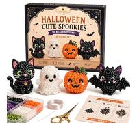 4Pcs 3D Beaded Skeleton DIY Kit, Cute Mini 3D Skull Bead Craft Set with Step-by-Step Guide, Halloween Decor Making, Gift for Adults/Teens, Handmade Beaded Embroidery for Halloween Beginners (D)