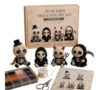 4Pcs 3D Beaded Skeleton DIY Kit, Cute Mini 3D Skull Bead Craft Set with Step-by-Step Guide, Halloween Decor Making, Gift for Adults/Teens, Handmade Beaded Embroidery for Halloween Beginners (B)