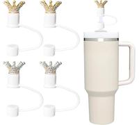 4Pcs 3D Diamond Crown Straw Toppers, Cute Straws Covers for Stanley Cup, 10mm Straw Cover Cap for Stanley 30&40 Oz Tumbler, Reusable Silicone Drinking Straws Caps Cup Accessories Gifts