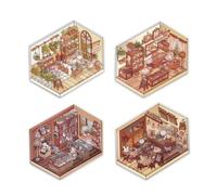 4PCS 3D House Stickers Set PET 3D Sticker Scene Flower House Coffee Shop Library Bakery Isometric Stickers Funny 3D Miniature Scene Stickers Cute Stickers Arts and Crafts for Kids Adults