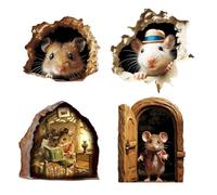 4Pcs 3D Mouse Hole Wall Stickers Cute Cartoon Kitchen Wall Stickers Peel and Stick Wall Decals Fun 3D Wall Art for Skirting Board Kids Room Bedroom Kitchen Wall Art Stickers Home Decoration