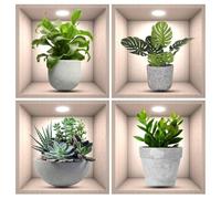 4pcs 3D Potted Plant Wall Stickers, Realistic Green Wall Decals, Peel & Stick Decorative Wall Stickers for Corridor, Hall, Bedroom, School, Office