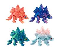 4Pcs 3D Printed Articulated Dinosaur, Stegosaurus Dinosaur Skeletons Toy, Mystery Crystal Dragon Animals Desk Collectible Sculpture for Dino Lovers Kids Adults Fidget Sensory Toys