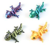 4pcs 3D Printed Chameleon, 3D Printed Animals Cool Lizard, 3D Printed Animals with Flexible Joints, Stress Relief Fidget Toys for Adults, Home Office Decoration Desktop Toys