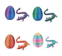4PCS 3D Printed Dragon Egg Set with Articulated Mini Dragon Inside - Multicolor Glow in the Dark Crystal Fidget Toy, Easter Basket Fillers, Valentine's Gift & Home Office Decor Ornament