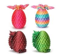 4PCS 3D Printed Dragon Egg with Dragon Inside Articulated Fantasy Dragon Model Easter Mystery Surprise Toy Collectible Gift(4 Pcs Luminous Rainbow Black Gold)