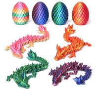 4PCS 3D Printed Dragon Eggs, 13 cm Full Articulated Crystal Dragon with Egg 3D Printed Fidget Toy Gifts for Kids and Adults for Christmas, Easter, Birthdays, Fun Desk Décor (color A)