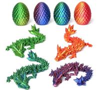 4PCS 3D Printed Dragon Eggs, 13 cm Full Articulated Crystal Dragon with Egg 3D Printed Fidget Toy Gifts for Kids and Adults for Christmas, Easter, Birthdays, Fun Desk Décor (B)