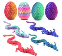 4PCS 3D Printed Dragon Eggs with Articulated Dragons Inside, 30cm Long Flexible Joint Dragon Toys, 3D Printed Animals Fidget Toys & Creative Crafts Desk Decor, Easter, Birthday Gifts for Kids Adults