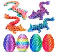 4PCS 3D Printed Dragon Eggs with Dragon Inside, 3D Printing Animals Fidget Dragon Toys for Kids & Adults Articulated Crystal Dinosaur Eggs Easter Basket (4pcs-c)