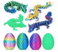 4PCS 3D Printed Dragon Eggs with Dragon Inside, Easter Dragon Eggs, Articulated Crystal Dragon, Mystery Dragon Egg Fidget Toy, 3D Printed Animals Set , Easter Gifts for Kids (NEW-2)