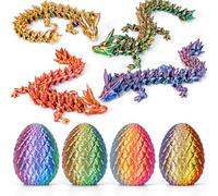 4PCS 3D Printed Dragon Eggs with Dragon Inside, Easter Dragon Eggs, Articulated Crystal Dragon, Mystery Dragon Egg Fidget Toy, Easter Basket Stuffers 3D Printed Animals Set (NEW-A)