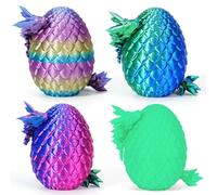 4PCS 3D Printed Dragon Eggs with Dragon Inside, Easter Dragon Eggs, Articulated Crystal Dragon, Mystery Dragon Egg Fidget Toy, 3D Printed Animals Set , Easter Gifts for Kids (Multicolor2-4pcs)