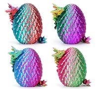 4PCS 3D Printed Dragon Eggs with Dragon Inside, Easter Dragon Eggs, Articulated Crystal Dragon, Mystery Dragon Egg Fidget Toy, 3D Printed Animals Set , Easter Gifts for Kids (Multicolor4-4pcs)