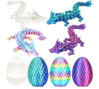 4PCS 3D Printed Dragon Eggs with Dragon Inside, Easter Dragon Eggs, Articulated Crystal Dragon, Mystery Dragon Egg Fidget Toy, Surprise 3D Printed Animals Toy Set