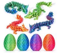 4PCS 3D Printed Dragon Eggs with Dragon Inside, Easter Dragon Eggs, Articulated Crystal Dragon, Mystery Dragon Egg Fidget Toy, 3D Printed Animals Set , Easter Gifts for Kids (NEW-1)