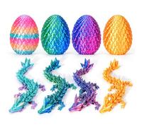 4PCS 3D Printed Dragon Eggs with Dragon Inside, Easter Dragon Eggs, Articulated Crystal Dragon, Mystery Dragon Egg Fidget Toy, 3D Printed Animals Set , Easter Gifts for Kids (Multicolor3-4pcs)