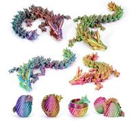 4PCS 3D Printed Dragon Eggs with Dragon Inside Easter Eggs Mini Dragon Egg Set Articulated Dragon Mystery Dragon Egg Fidget Toy Easter Basket Stuffers Surprise 3D Printed Animals Toy Set (4PCS-Y)