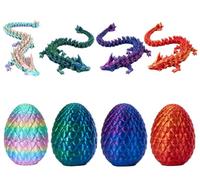 4PCS 3D Printed Dragon Eggs with Dragon Inside, Mini Mystery Dragon Egg Articulated Crystal Dragon Fidget Toy, Surprise 3D Printed Animals Toy Set (4-Piece) Home Office Decor