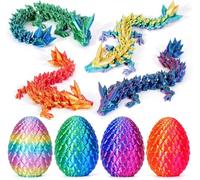 4Pcs 3D Printed Dragon in Egg,8.5CM Mini Dragon Egg,Flexible Joints Home Decor Executive Desk Toys,Home Office Decor Executive Desk Toys for Autism/ADHD (4PCS-A)