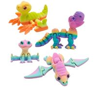 4Pcs 3D Printed Dragon Joint Articulated 3D Printed Animals Fidget Toys 3D Printeed Dinosaur Gifts for Adults Kids Boys Girls Stress Relief Dragon Toy Collectors Home Office Decoration(Rainbow color)